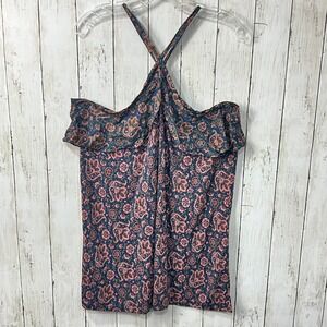 Women's LOFT Paisley Print Criss Cross Tank Top Ruffle Trim Sleeveless Blouse XL